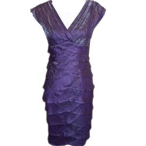 Cache iridescent purple tiered v-neck midi dress, bodycon with stretch 4